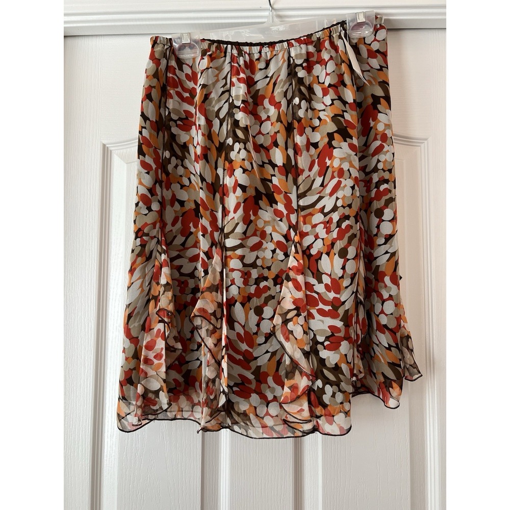 NWT WORTHINGTON Women's Skirt‎ Career OFFICECORE Orange Tan Print Size 8 Ruffles